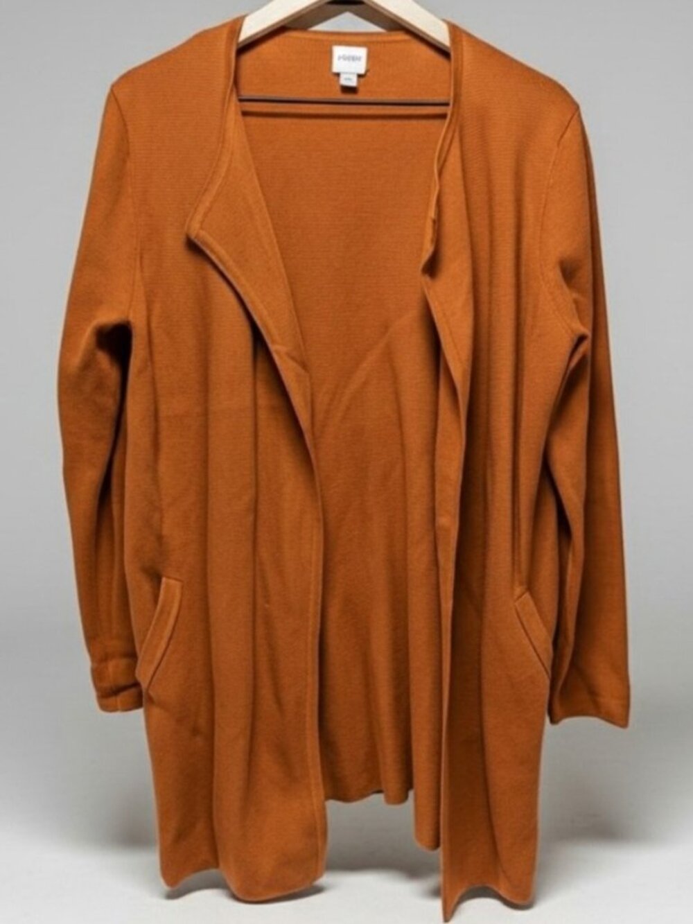 J. Crew Rust Burnt Orange Open Front Knit Cardigan Sweater Pockets - Size Medium